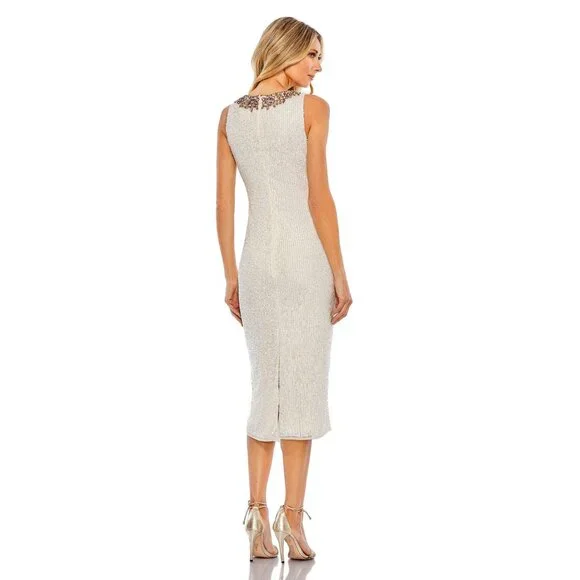 FLAWED - NWT Mac Duggal Fully Sequined Jeweled Dress Porcelain 6 #8463 - Picture 6 of 11